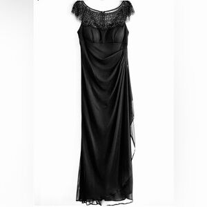 Xscape Elegant Black Gown with Beaded Sequined Neckline Size 6